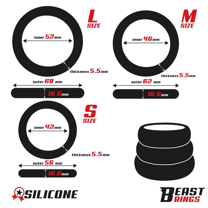Set of 3 Penis Rings Silicone S M and L