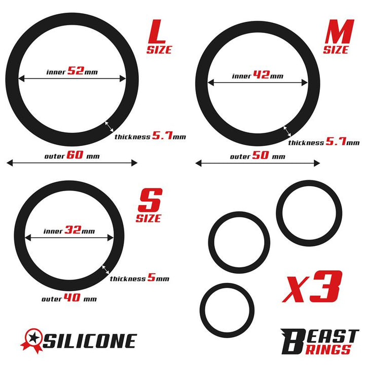 Set of 3 Penis Rings Silicone S M and L