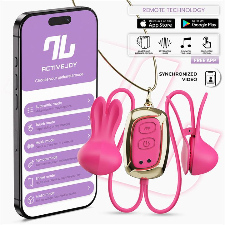 Tickly Nipple Clamps ith Vibration Remote and Necklace with App
