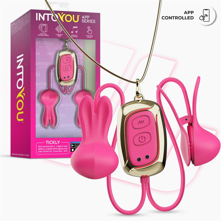 Tickly Nipple Clamps ith Vibration Remote and Necklace with App