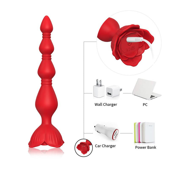 Vibrating Anal Beads with Rose Base