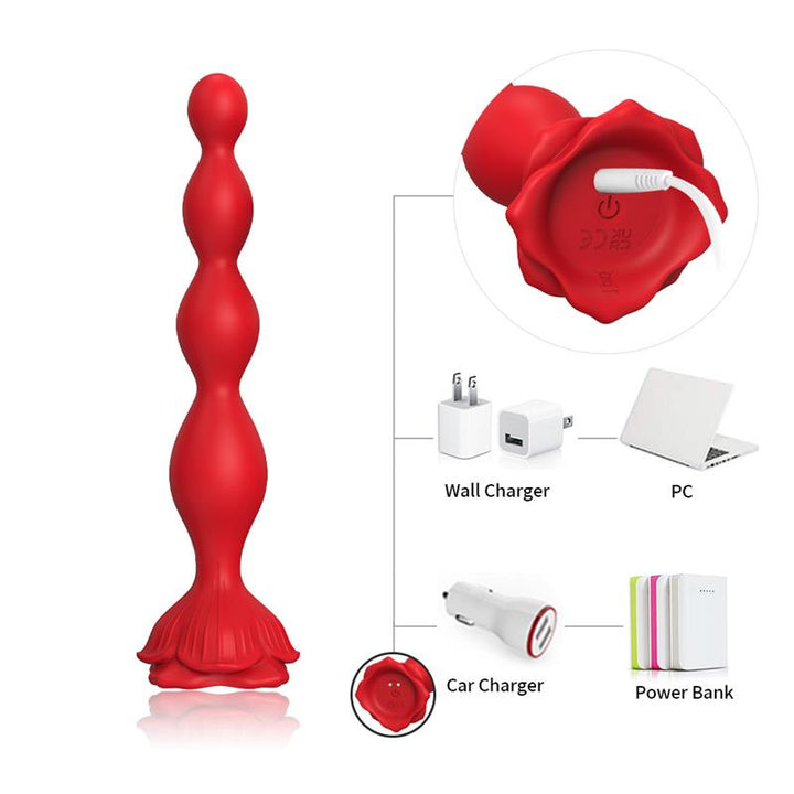 Vibrating Anal Beads with Rose Base