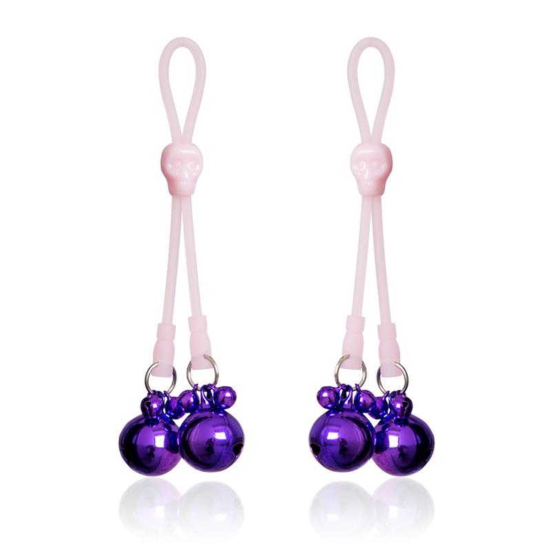 Nipple Clamps Skulls and Ring Bells Silicone and Metal Pink Purple