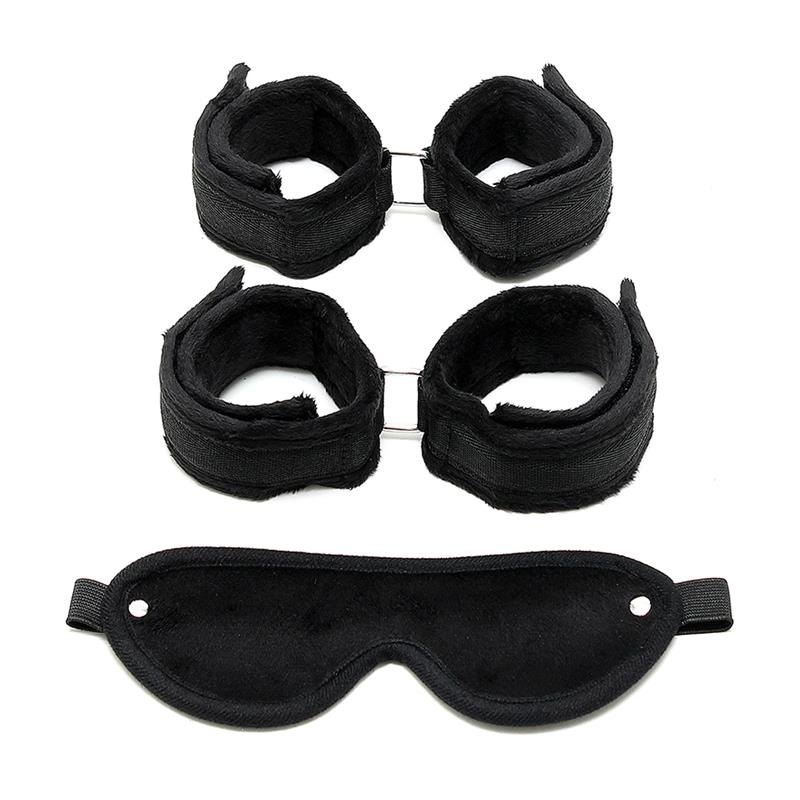 Handcuffs AnkleCuffs and Mask Black