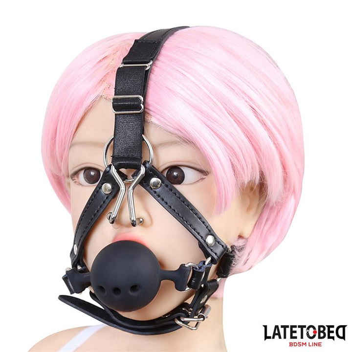 Head Harness with Ball Gag and Nose Hook
