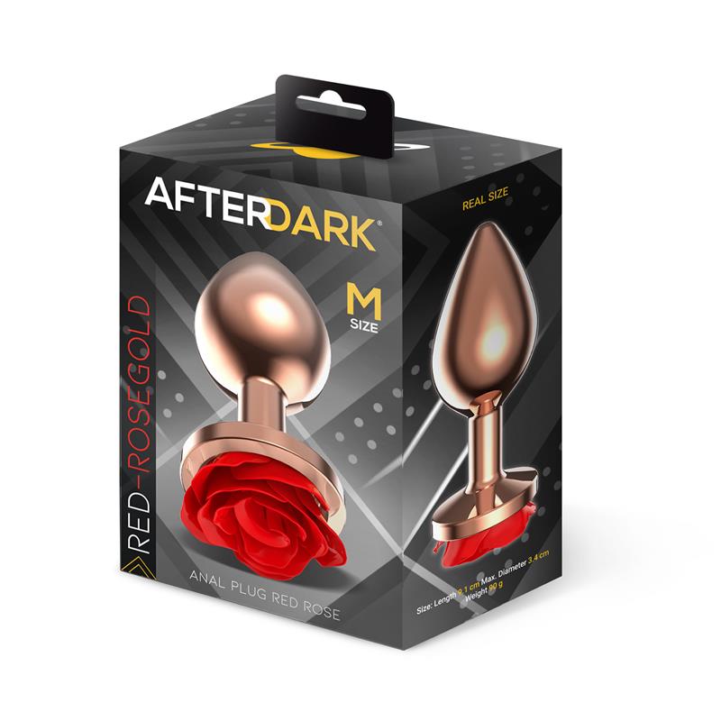 Rose Gold Anal Plug with Red Rose Base Size M