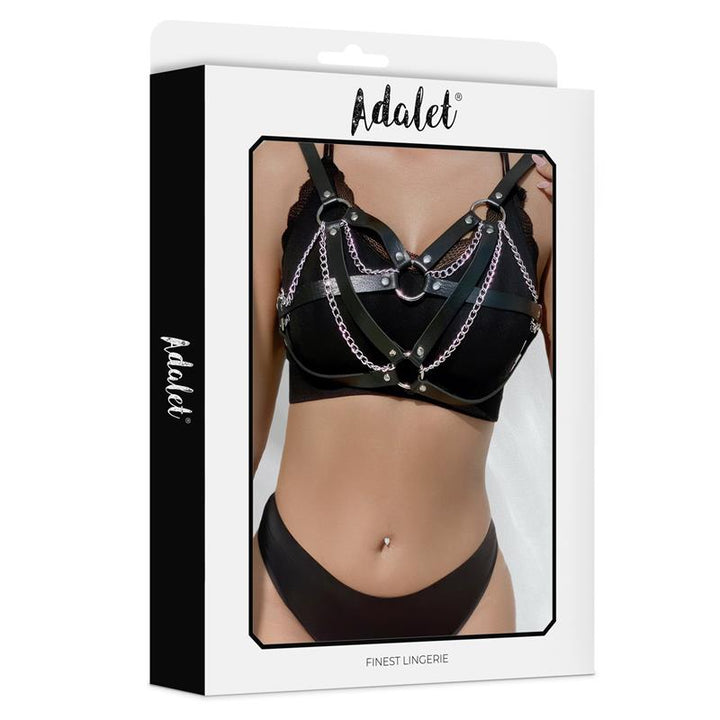 Karina Vegan Leather Harness Top with Chain One size