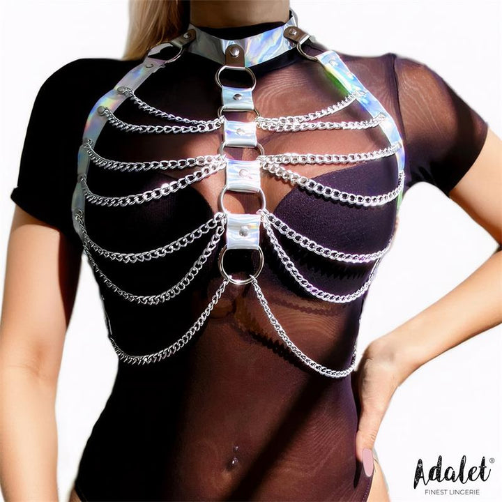 Bianca Vegan Leather Chest Harness with Chain One size
