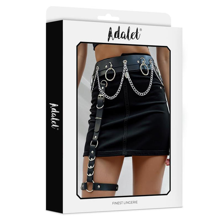 Coral Vegan Leather Garter with Leg Ring and Chain One size
