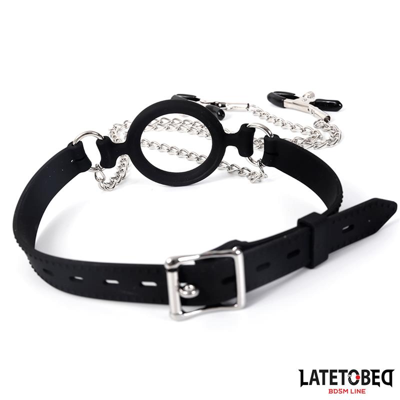 Open Mouth Gag with Nipple Clamps