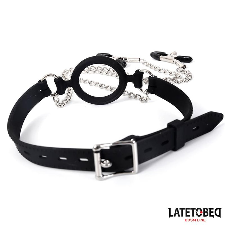 Open Mouth Gag with Nipple Clamps