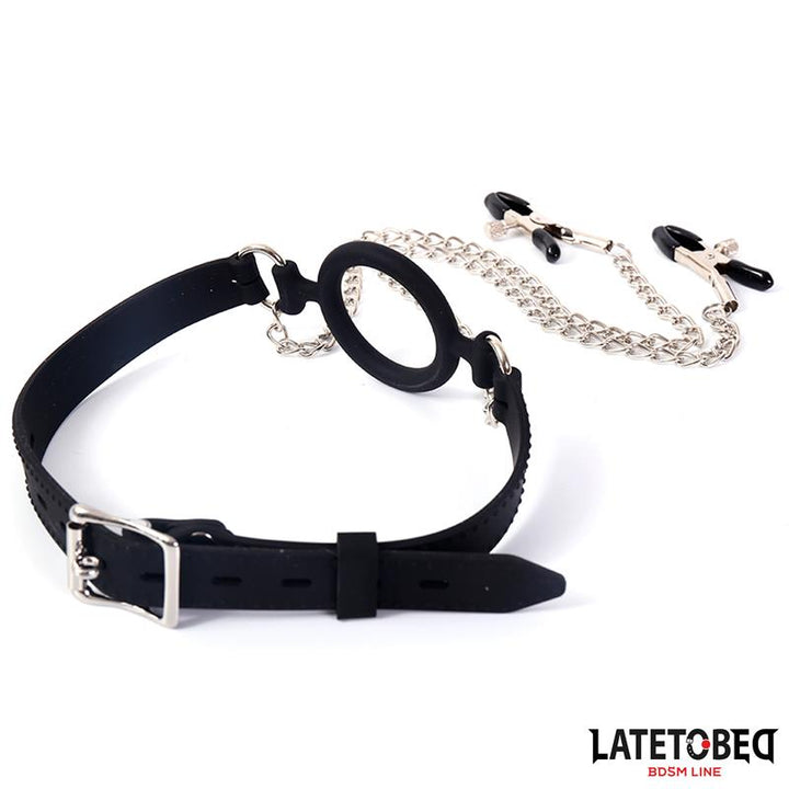 Open Mouth Gag with Nipple Clamps