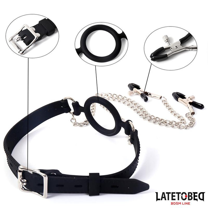 Open Mouth Gag with Nipple Clamps