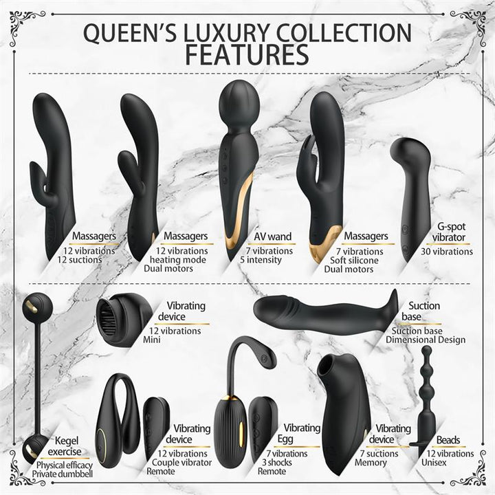 Luxury Set Queens with 12 Toys Black and 18k Gold