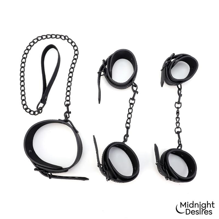 Restraint Set with Collar with Leash and Cuffs